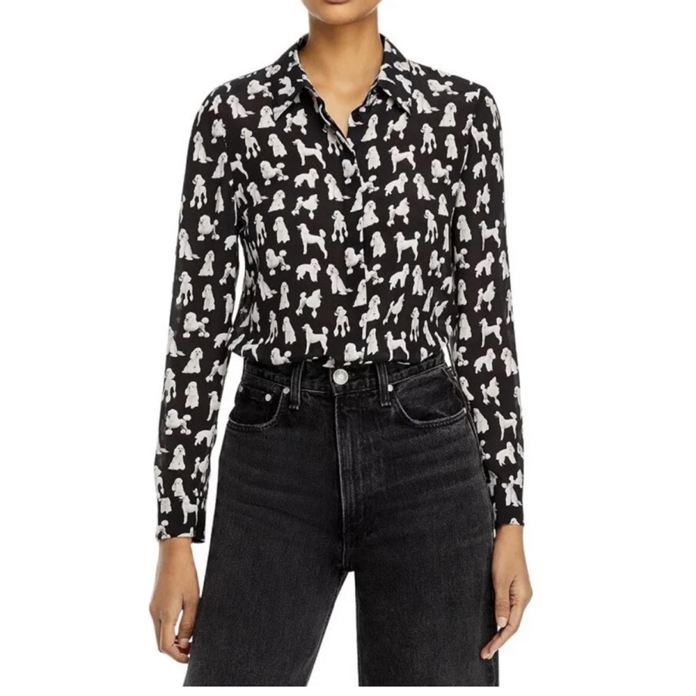 Alice & Olivia Willa Poodle Top Blouse Silk S Black Perfect